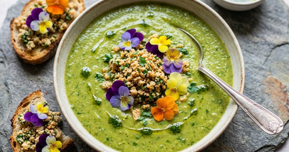 Zeleninová polévka s veganským „sýrem“